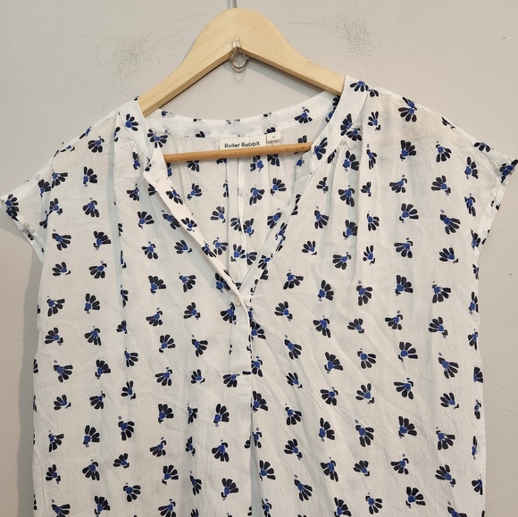 Roller Rabbit Blue & White Floral Viscose Blouse - XS (Generous Fit) - Picture 4 of 8